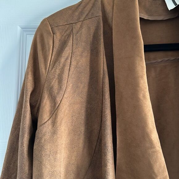 Rebecca Elliot Women’s Faux Suede Cognac Drape Jacket Asymmetrical Zip Size M - Picture 3 of 7